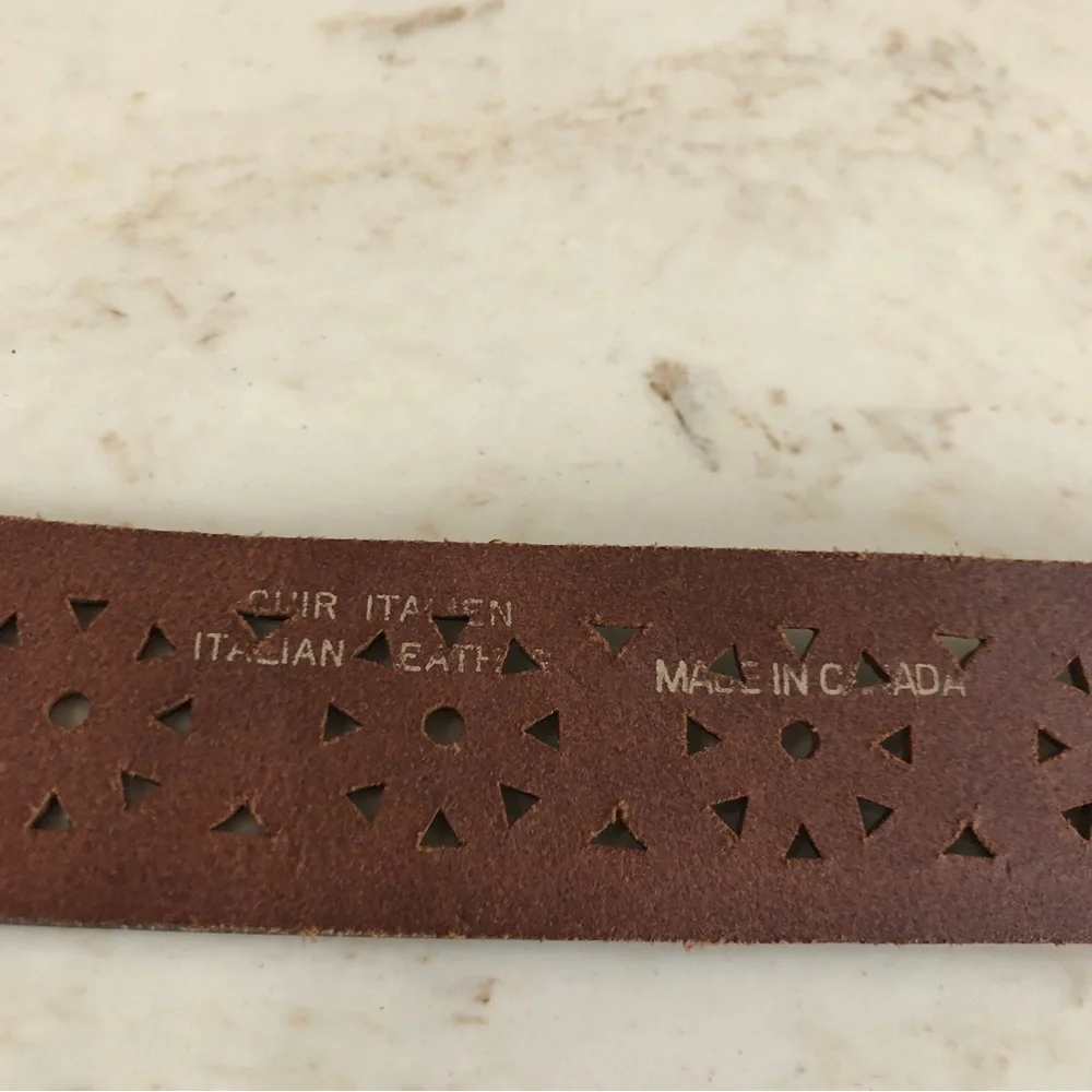 New Italian Leather Belt Brown/Turquoise Buckle Made in Canada Size L - Picture 6 of 10